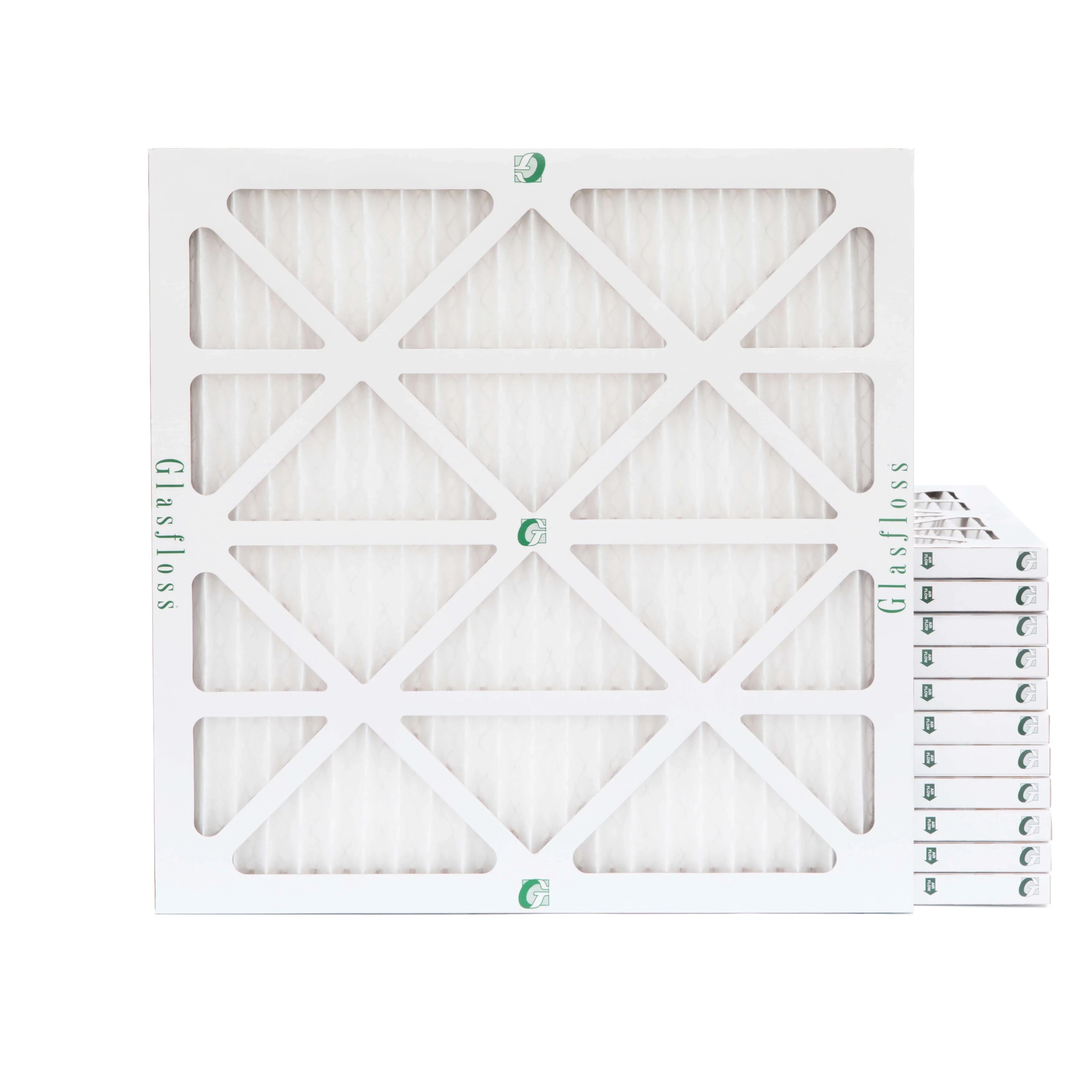 12 Pack of 10x10x1 MERV 10 Pleated Air Filters by Glasfloss. Actual Size: 9-1/2 x 9-1/2 x 7/8