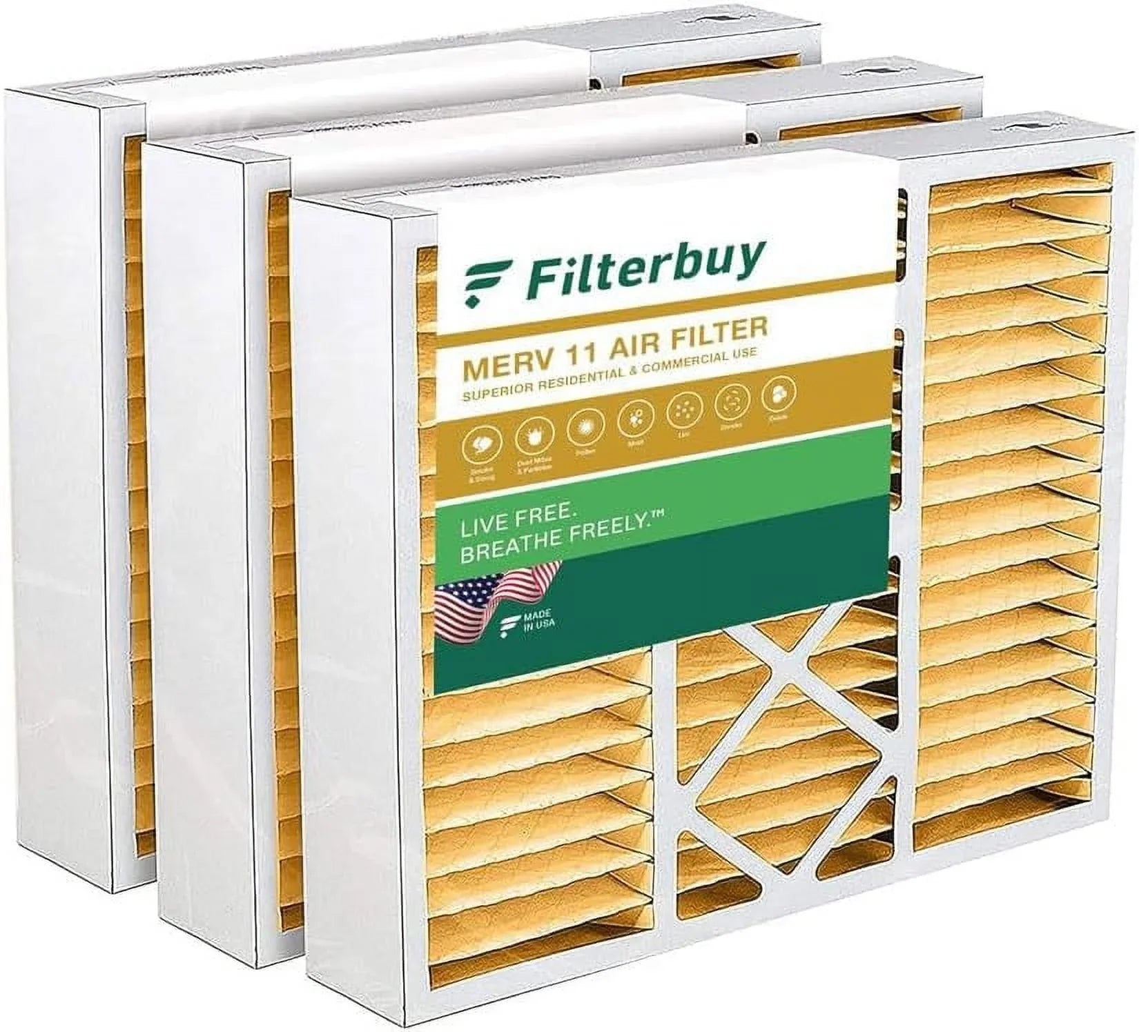 Filterbuy 20x20x5 MERV 11 Pleated HVAC AC Furnace Air Filters Honeywell FC100A1011 and Lennox X0585 (3-Pack)