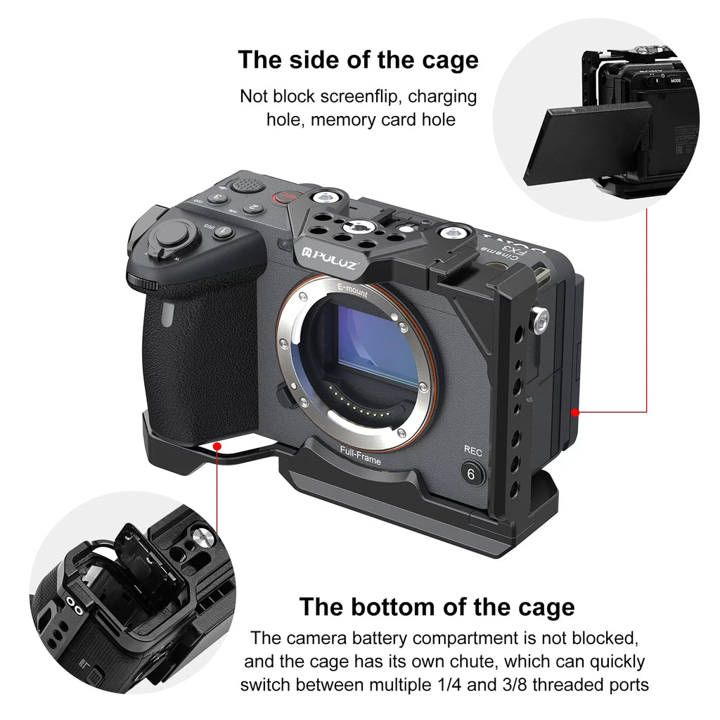 For Sony ILME-FX30 / FX3 PULUZ Metal Camera Cage Stabilizer Rig with NOTA Slider(Black)