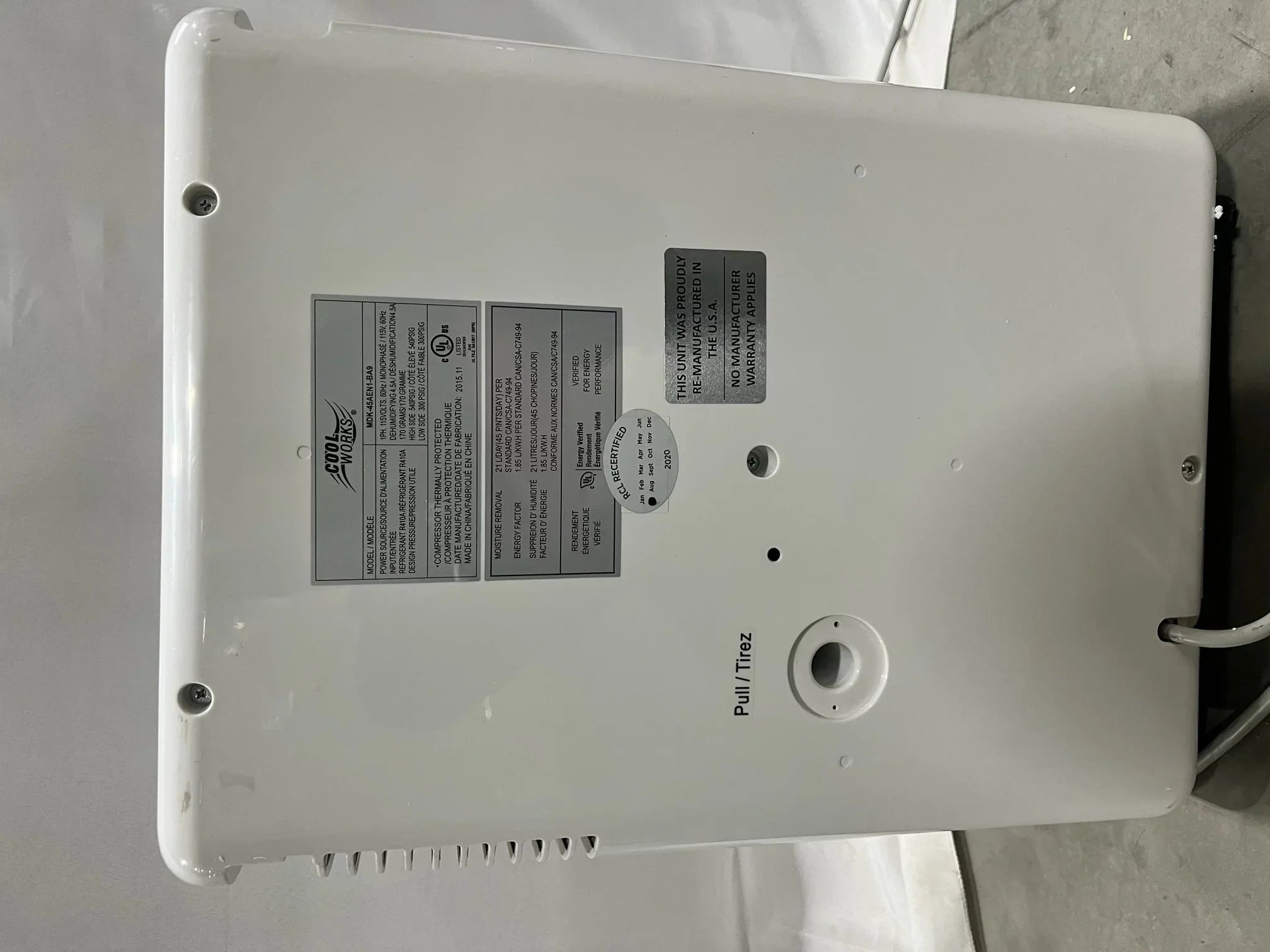 Open Box Arctic King 45 Pint Dehumidifier Washable Filter For Home & Basement - White