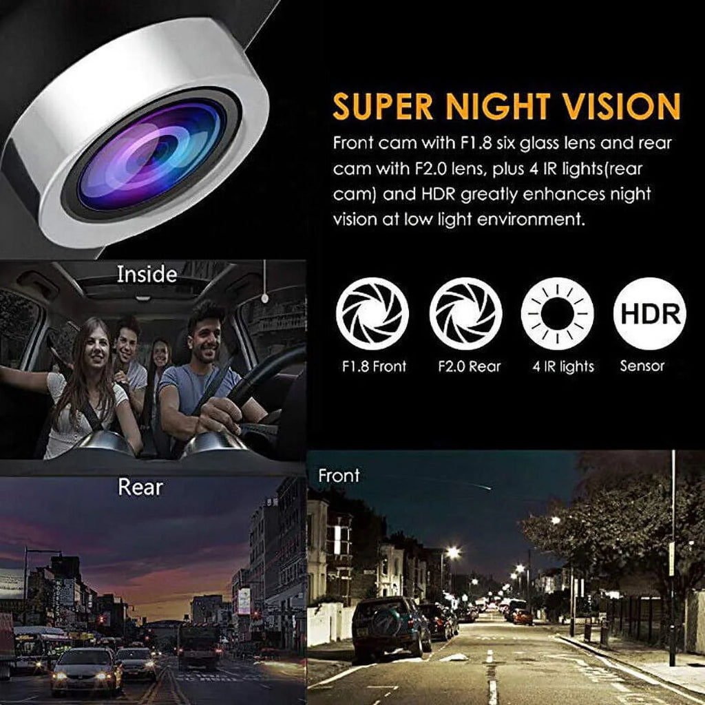 TASHHAR Car Dual Lens Dash Cam 1080P 4" HD DVR Front/Rear/Built-In Video Camera Driving Recorder G-Sensor, Motion Detection and Parking Monitoring