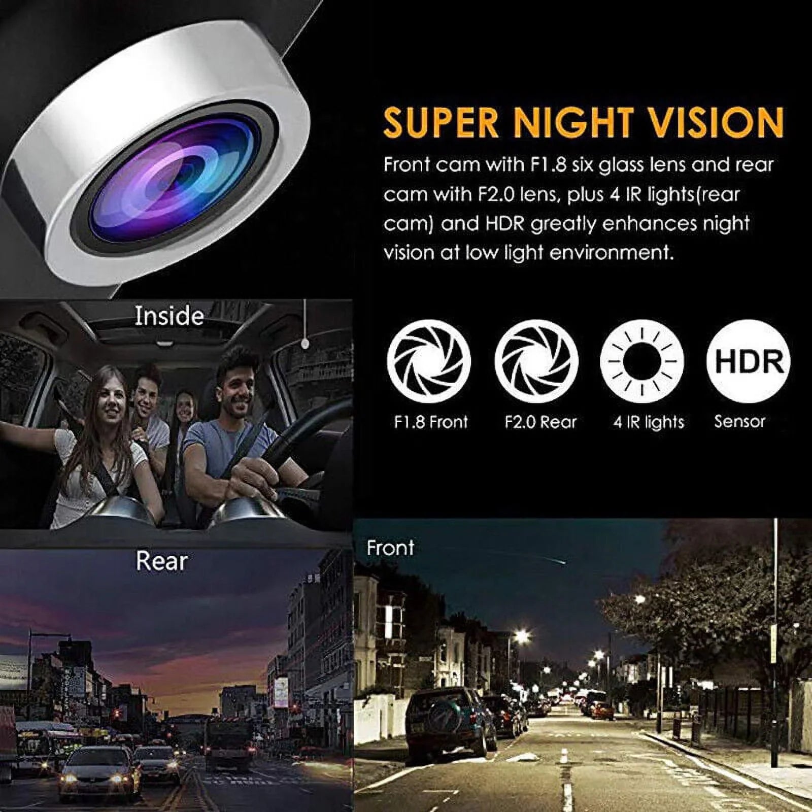 TASHHAR Car Dual Lens Dash Cam 1080P 4" HD DVR Front/Rear/Built-In Video Camera Driving Recorder G-Sensor, Motion Detection and Parking Monitoring