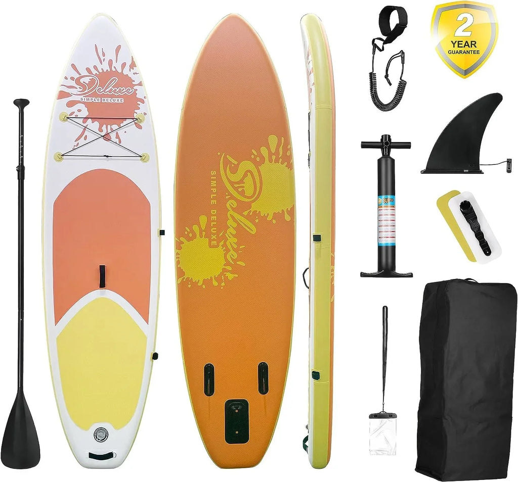 Deluxe Pink Inflatable Stand Up Paddle Board - Complete kit with multiple accessories and backpack easy carrying - 27.55 - Experience stability and ease with our versatile paddle board!