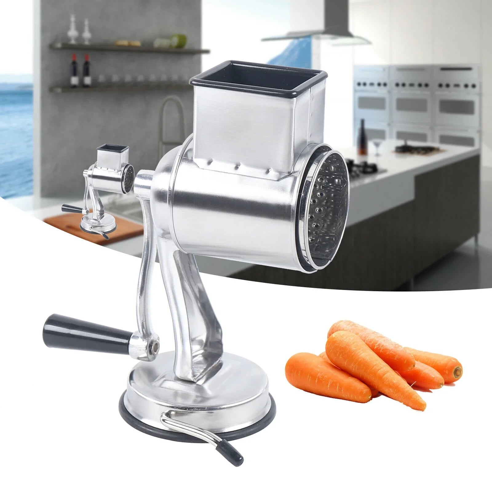 OUKANING Stainless Steel Cheese Food Grater Rotary Drum Slicer Shredder Grinder with 5 Blades