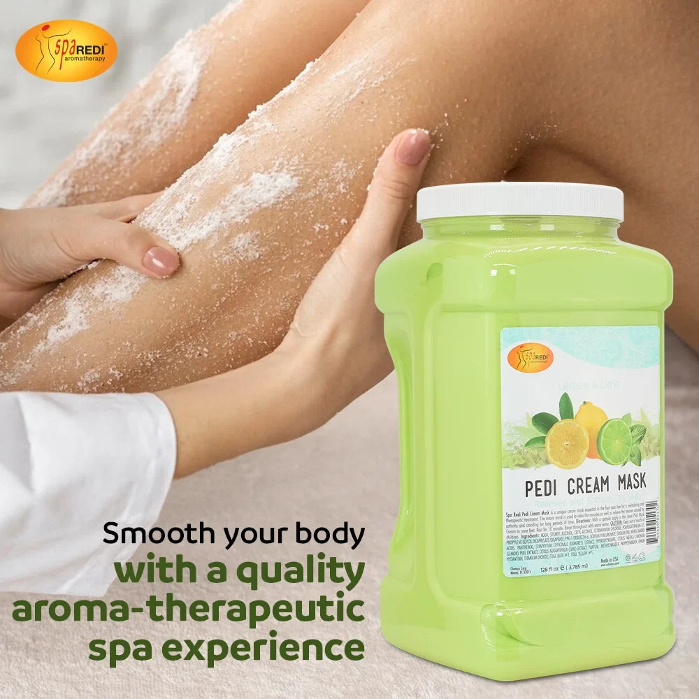 SPA REDI - Body and Foot Cream Mask, Lemon, 128 Oz - Pedicure Massage Tired Feet and Body, Hydrating, Fresh Skin - Infused with Hyaluronic Acid, Amino Acids, Panthenol, Comfrey Extract