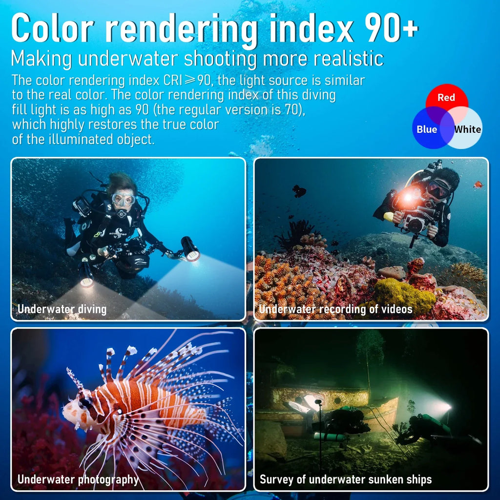 B15 Dive Light Underwater Flashlight 8000Lumens Underwater Video Lights 80m Scuba Dive Light Diving Flashlight Under Water Sports,Underwater Video Shooting and Photography