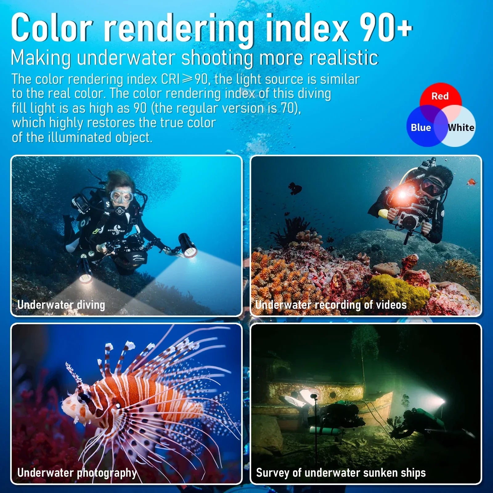 B15 Dive Light Underwater Flashlight 8000Lumens Underwater Video Lights 80m Scuba Dive Light Diving Flashlight Under Water Sports,Underwater Video Shooting and Photography