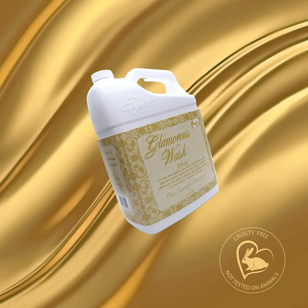 Tyler Candle Company Glamorous Wash Diva Fine Laundry Liquid Detergent - Liquid Laundry Detergent Designed Clothing - Hand and Machine Washable - 3.78L 1Gal Container