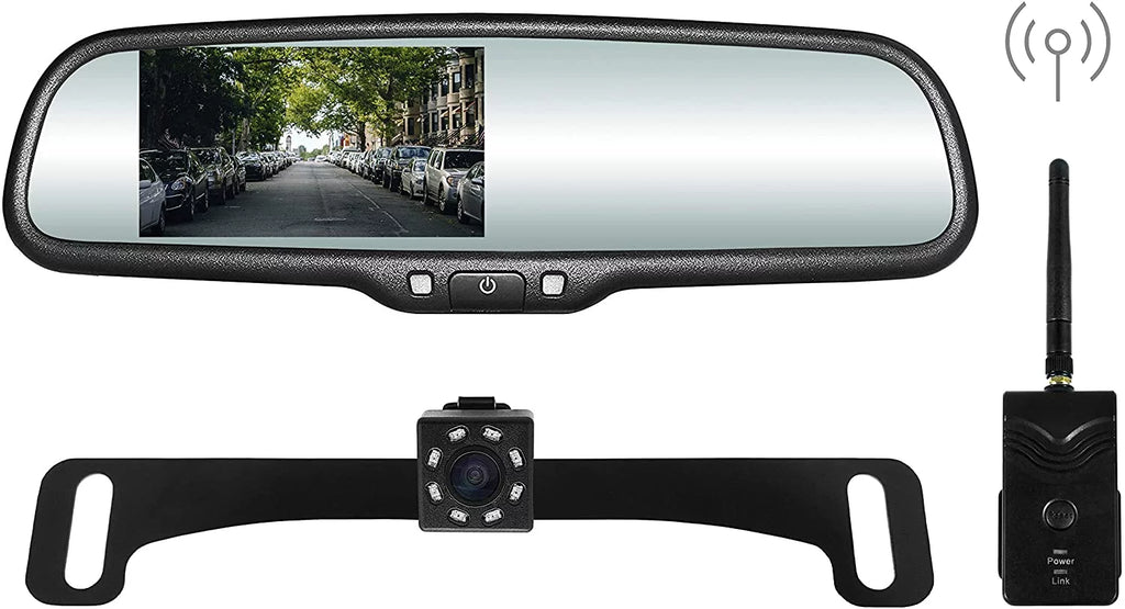 Master Tailgaters OEM Rear View Mirror with 4.3” LCD Screen, Wireless Transmitter & Waterproof 170° LED Backup Camera Kit - Universal Fit All Cars