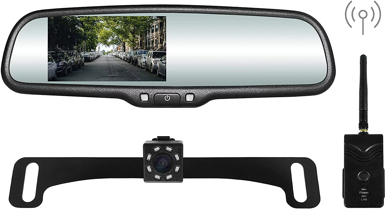 Master Tailgaters OEM Rear View Mirror with 4.3” LCD Screen, Wireless Transmitter & Waterproof 170° LED Backup Camera Kit - Universal Fit All Cars