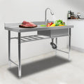 Aiqidi 47" Freestanding Stainless Steel Utility Sink, 1 Compartment Commercial Restaurant Kitchen Sink Washing Hand Basin w/Catering Prep Table & Pull-Out Faucet & Drainpipe