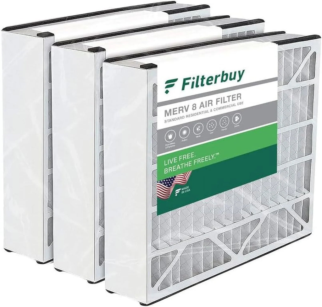 Filterbuy 16x25x3 MERV 8 Pleated HVAC AC Furnace Air Filters Trion Air Bear 255649-101 (3-Pack)