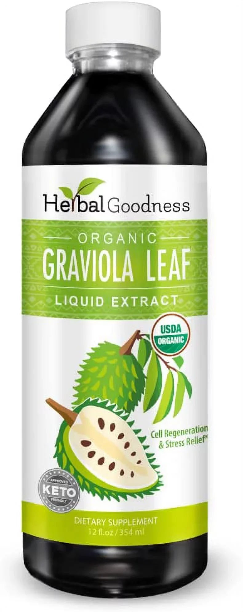 Graviola Leaf Extract Liquid - Soursop (Guanabana) Leaves Ð USDA Organic, Non GMO, Kosher Ð Cell Support & Regeneration & Stress Relief - Immune Boost Ð - 12oz Bottle