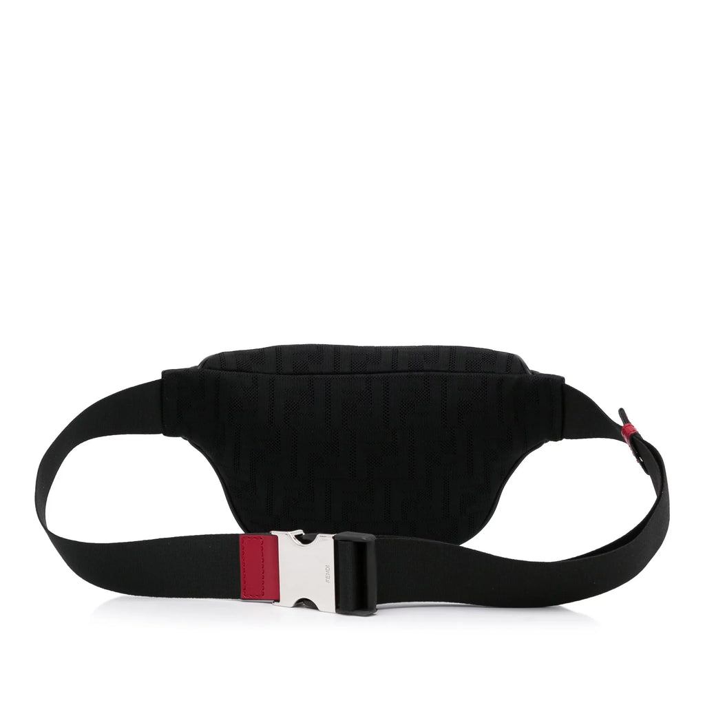 Pre-Owned Authenticated Fendi FF Neoprene Vitello Grace Perated Pocket Belt Bag Knit Fabric Black Unisex (Good)