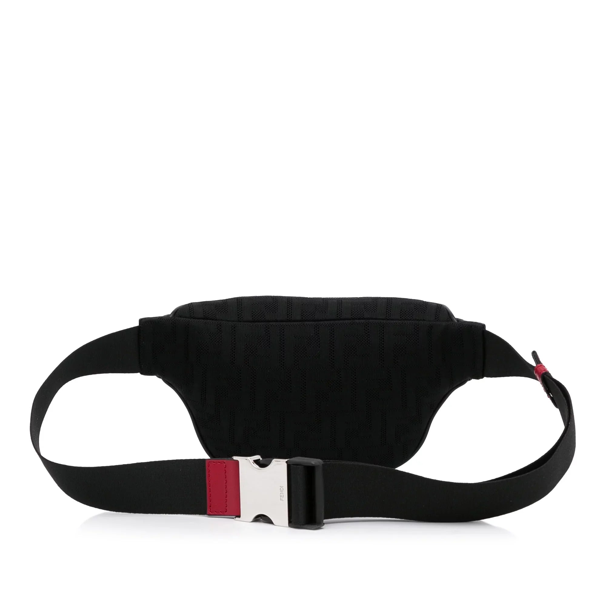 Pre-Owned Authenticated Fendi FF Neoprene Vitello Grace Perated Pocket Belt Bag Knit Fabric Black Unisex (Good)