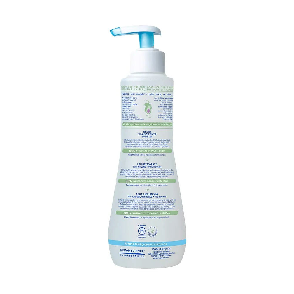 Mustela Baby Cleansing Water - No-Rinse Micellar Water - with Natural Avocado & Aloe Vera - Baby's Face, Body & Diaper - 1 or 2-Pack - Various Sizes
