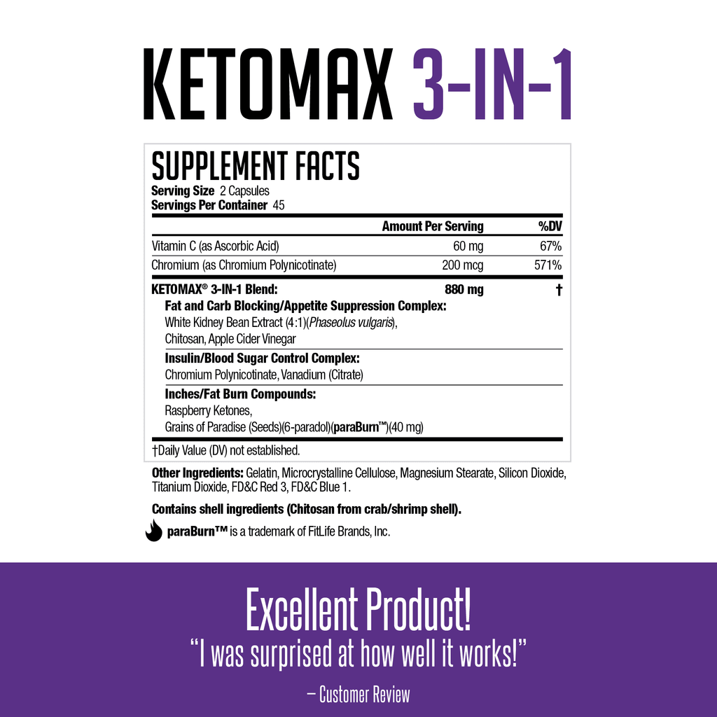 NDS Nutrition Keto-Max Advanced 3-in-1 - Keto Pills Fat Loss Support - Carb Blocker Appetite Suppressant - White Kidney Bean, Chitosan, Raspberry Ketones, and Vanadium (90 Capsules)