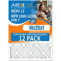 14x25x1 Air Filter MERV 11 Rating, 12 Pack of Furnace Filters Comparable to MPR 1000, MPR 1200, FPR 7, High Efficiency 12 Pack of Furnace Filters Made in USA by AIRX FILTERS WICKED CLEAN AIR.