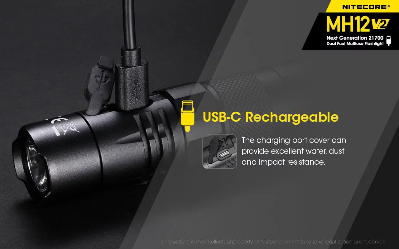 Nitecore MH12 V2 CREE XP-L2 V6 LED Flashlight -1200 Lumens -21700 Battery (Included)
