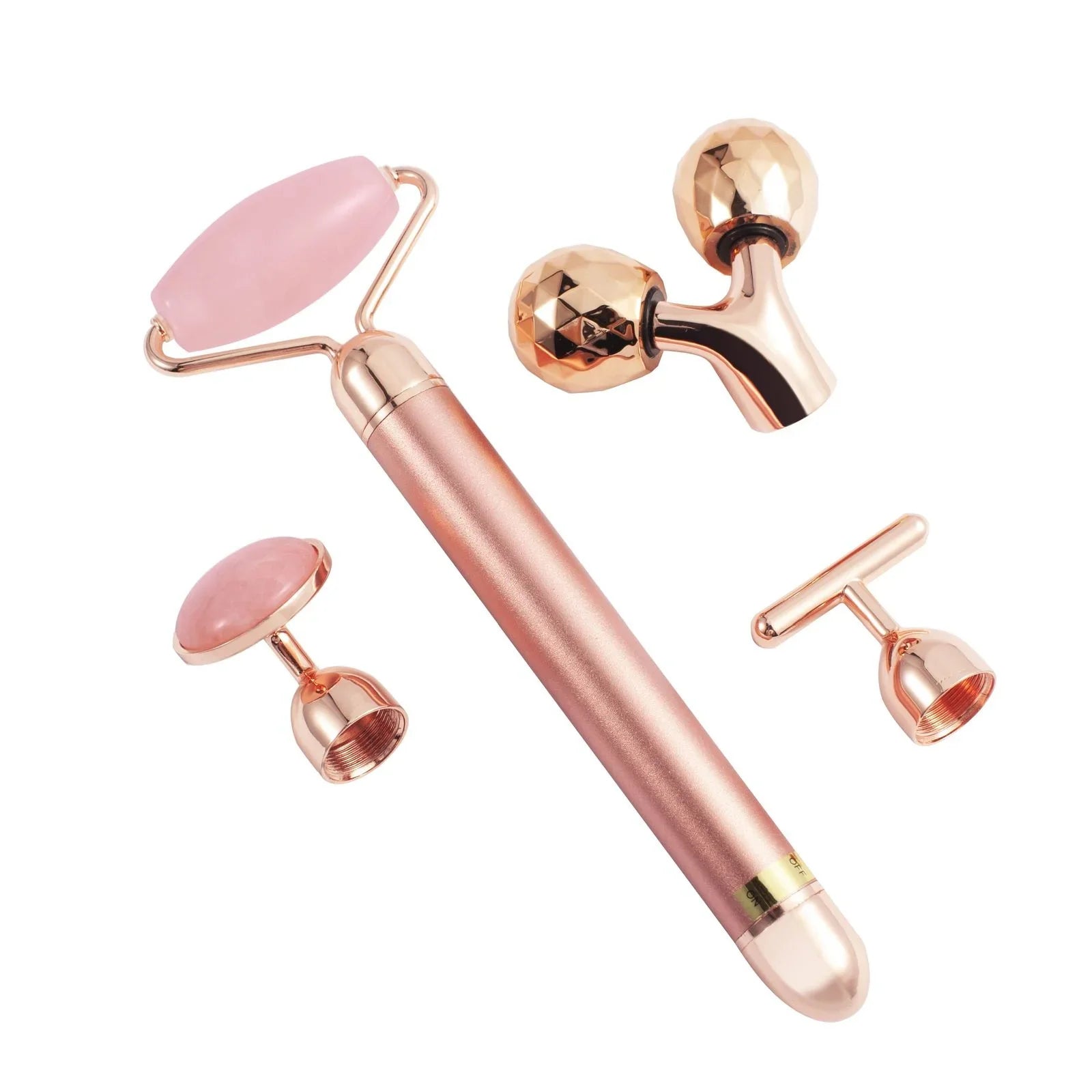 4 in 1 Electric Vibrating Facial Roller & Face Massager Kit, Rose Quartz Jade Rollers Under Eye & V Lifting Skin Care Beauty Bar