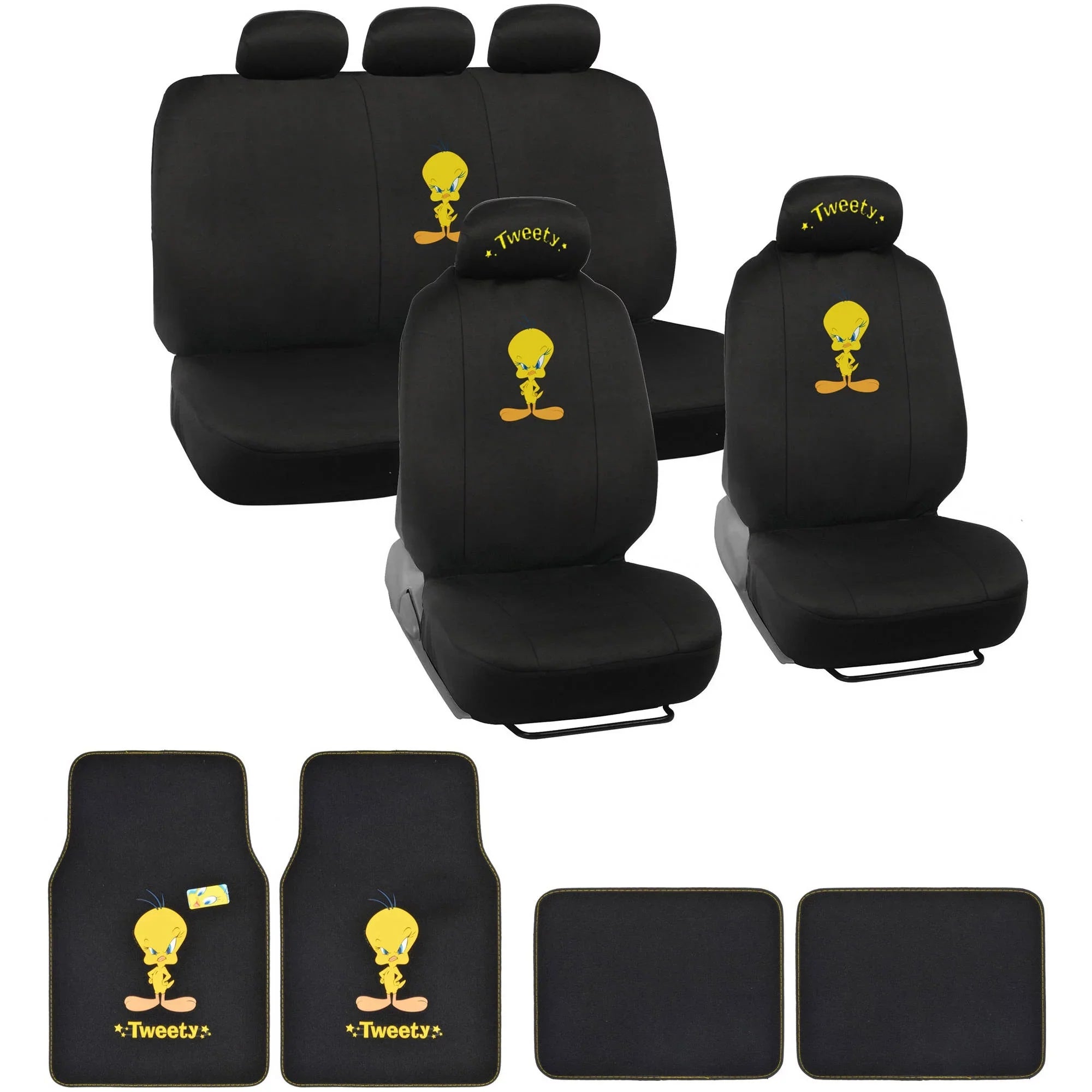 BDK Looney Tunes Tweety Bird Car Seat Shield with Floor Mats Full Set - Holiday Car Auto Accessories Gift Set
