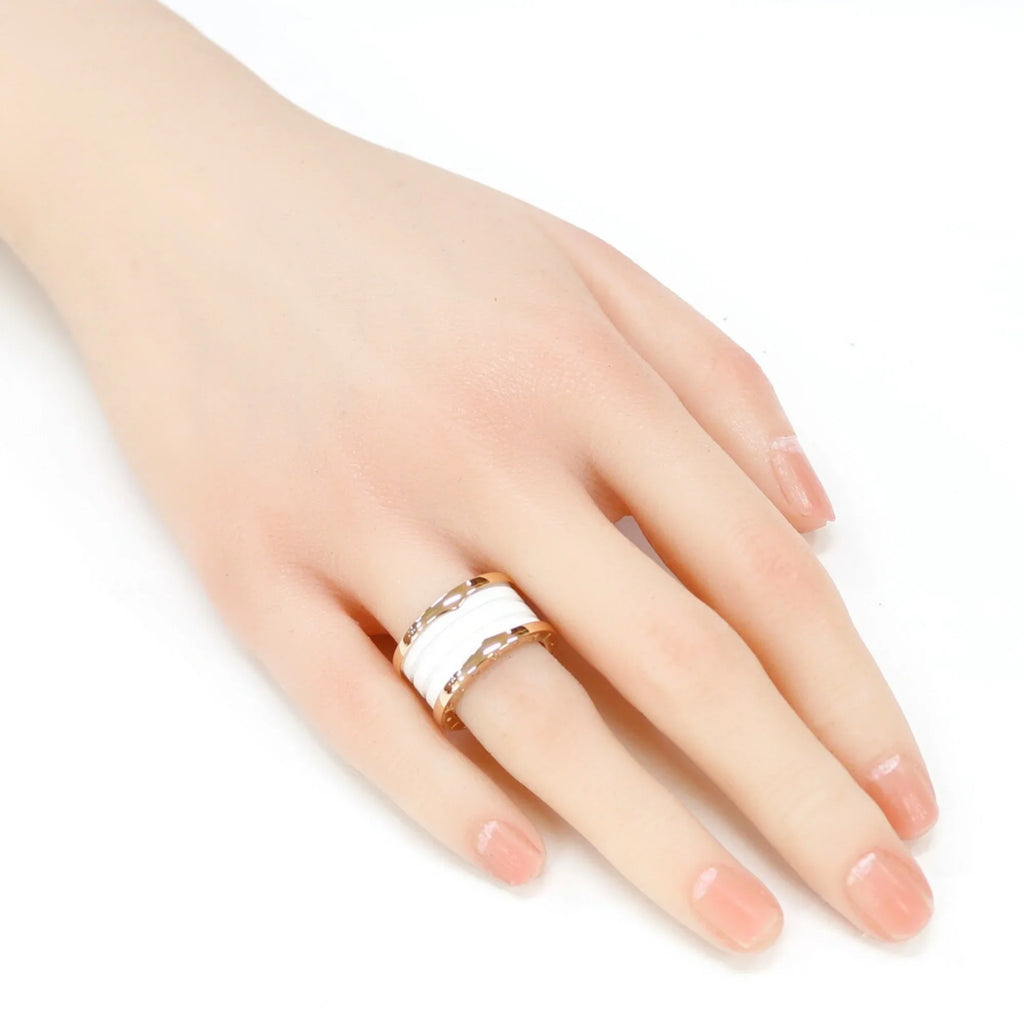 Pre-Owned Bvlgari B Zero One B-zero.1 4 Band White Ceramic Ring No. 10 18K Women's BVLGARI (Good)