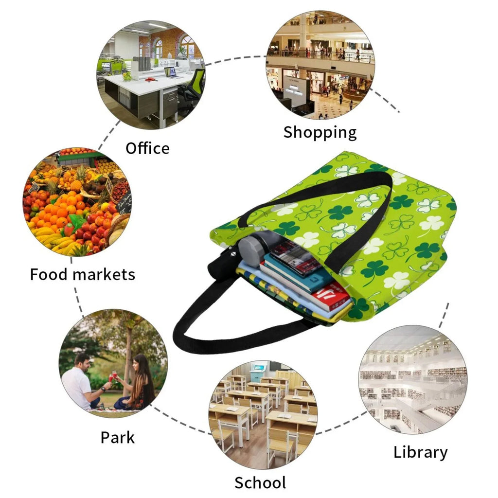 Easygdp St Patrick's Day7 Stylish Canvas Handbag Shoulder Tote Bag, Shopping Bag with Zip, Suitable Buying Groceries, Office, Fitness