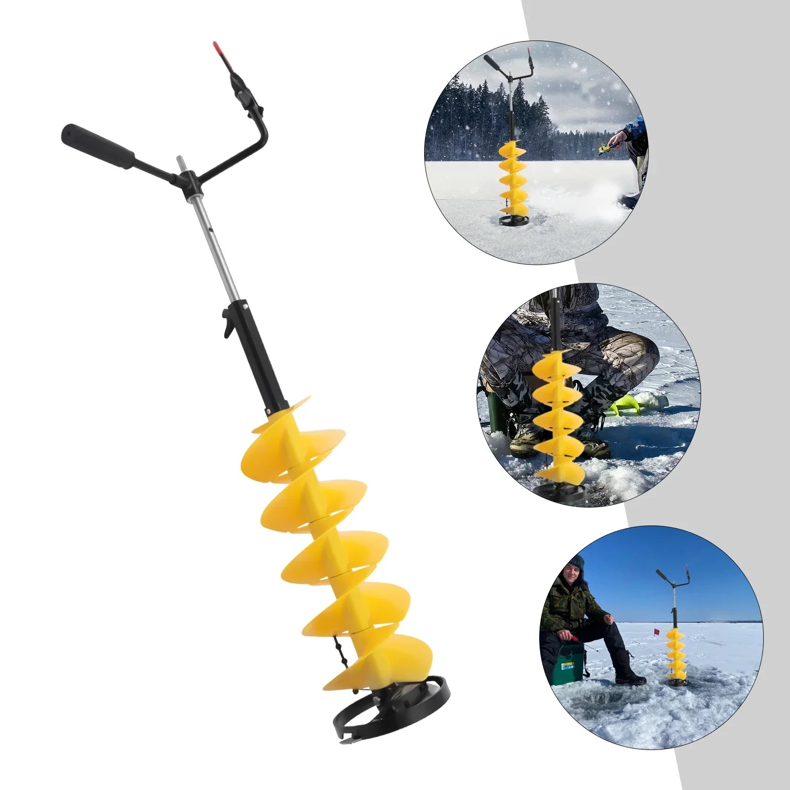 Miumaeov Cordless Nylon Ice Drill Auger 8" Dia. W/ICE Scoop Chipper/Universal Drill Adapter/Ice Fishing Rod Rack and 1 Set Blades