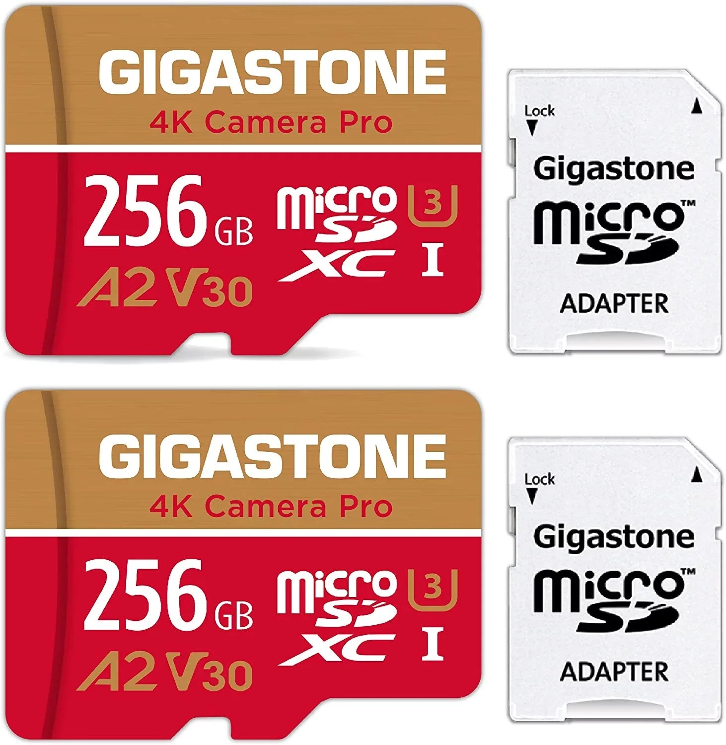 Gigastone 256GB Micro SD Card, 4K Video Recording, 4K Camera Pro, Suitable with Nintendo Switch, Dash Cam, GoPro Cameras, R/W up to 100/50 MB/s, Micro SDXC UHS-I A1 V30 Class 10, 2 Pack (2x256GB)