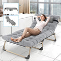 ABORON 4-Fold Portable Folding Chaise Lounge Chair,Camping Cot, with Pillow and Mattress, Adjustable Patio Recliner Garden Beach Outdoor/Indoor