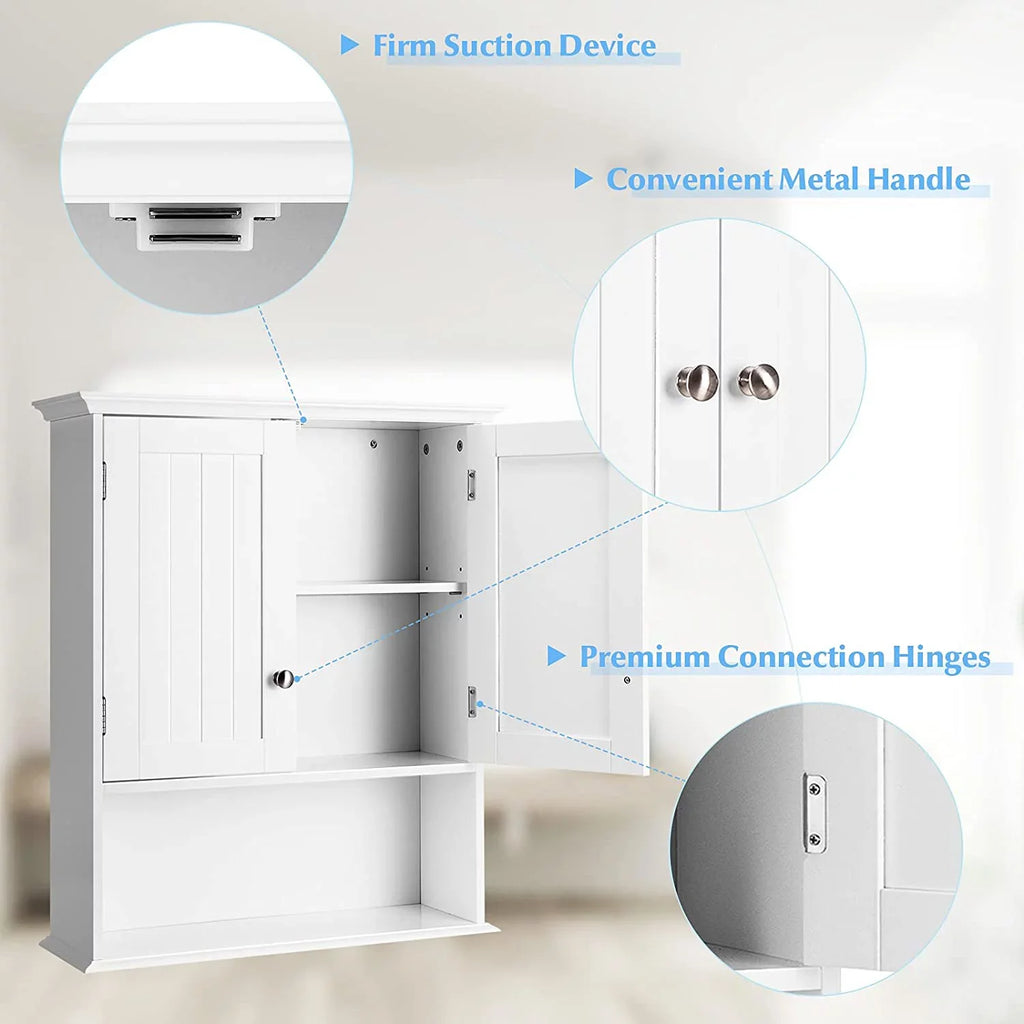 Bathroom Wall Cabinet, Wooden Hanging Storage Cabinet with Doors & Shelves, Multipurpose Storage Cabinet Bathroom Kitchen Living Room, Wall Mounted Bathroom Medicine Cabinet