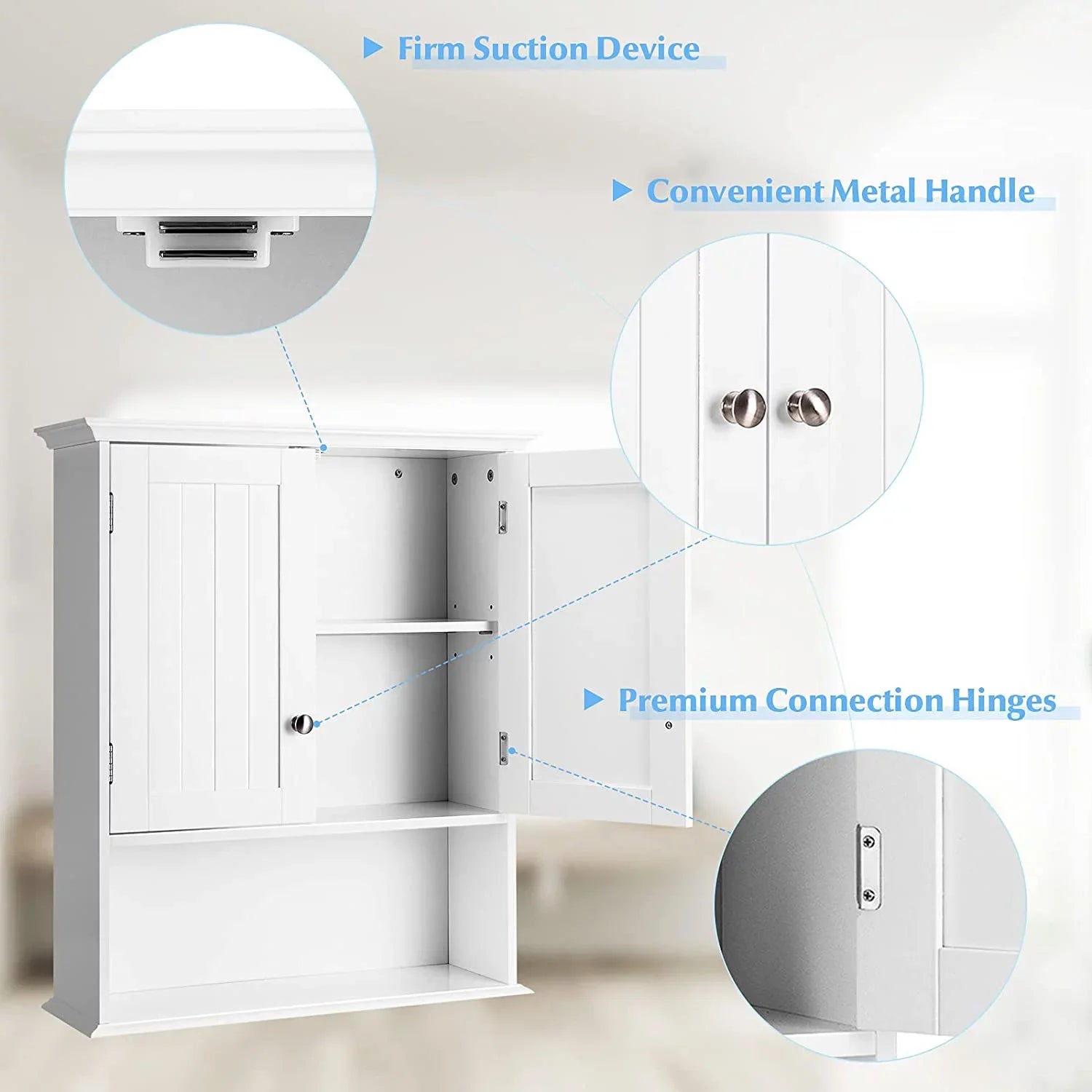 Bathroom Wall Cabinet, Wooden Hanging Storage Cabinet with Doors & Shelves, Multipurpose Storage Cabinet Bathroom Kitchen Living Room, Wall Mounted Bathroom Medicine Cabinet