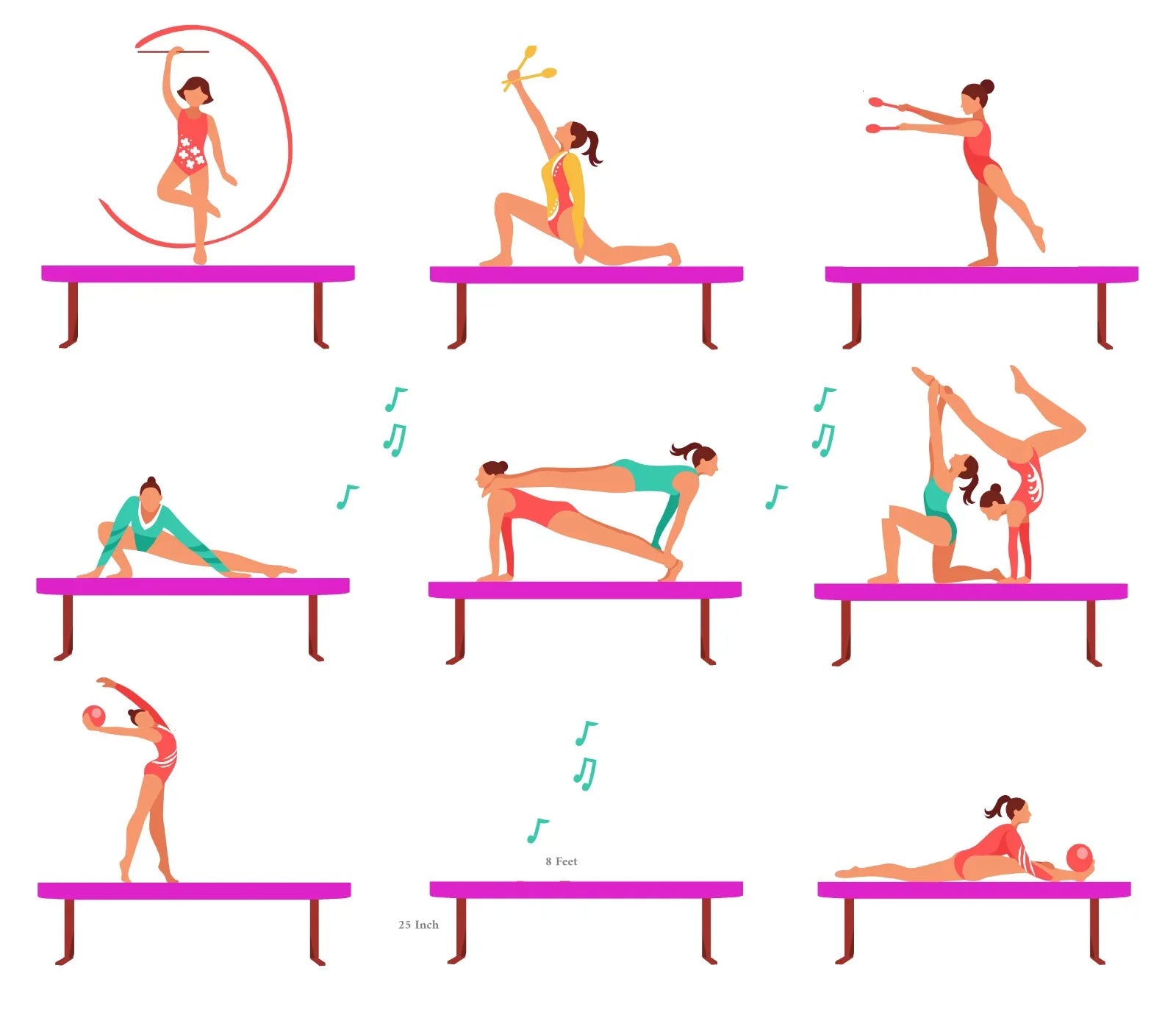 Athletic Bar 8ft Adjustable Acrobatic Tube Beam, High/Low Floor Balance Beam Gymnastics Equipment Kids/Adults Gymnastics Beam Gymnastics Competition Training Practice fine Yoga Stretching Pink